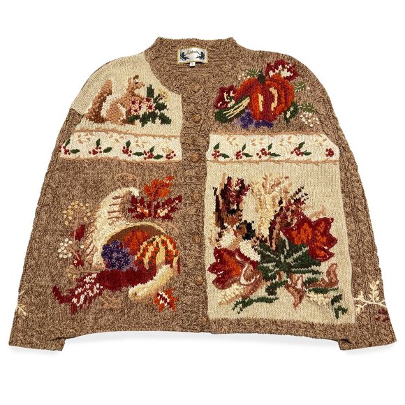 Vintage Episcia, Thanksgiving Cardigan / Autumn Pumpkin Sweater / Squirrel - Picture 1 of 9